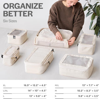 Aerotrunk Compression Packing Cubes for Travel - Luggage Organizer Bags - Double Zipper Packing Cubes for Suitcases (6-Pack, Beige)