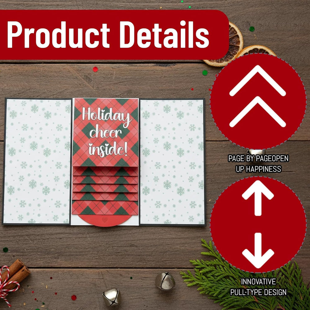 Waterfall Christmas Gift Card Booklet, Set of 3 Festive Holiday Greeting Cards, Red Cardstock Design for Seasonal Gifting, Thoughtful Present Idea for Friends and Family