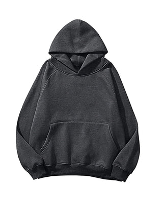 Lauweion Women Solid Basic Fleece Letter Loose Hoodie Sweatshirt Long Sleeve Kangaroo Pocket Drop Shoulder Pullovers Top