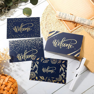 Fumete 72 Sets Bulk Welcome Card Golden for Guest with Kraft Envelope Sticker Blank 6x4 in Interior Welcomes Note Card Paper Hotel Business Greeting Postcard Wedding Employee Team (Blue)
