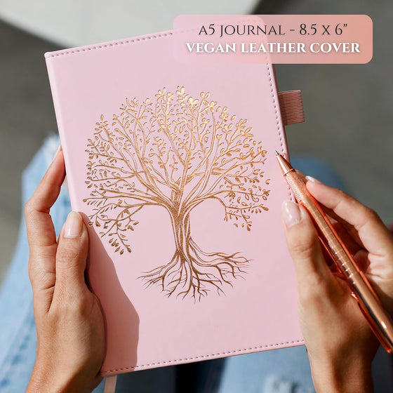 Veway Luxury Journal and Pen Set for Women - A5 Vegan Leather Notebook with Pen - 224 Lined Pages, Index & Gift-Ready Packaging (Eternal Tree of Life) - hover image