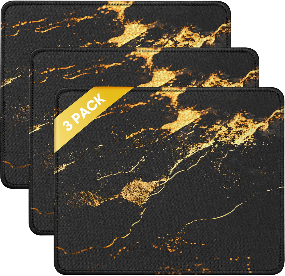 JIKIOU 3 Pack Mouse Pad with Stitched Edge, Comfortable Mouse Pads with Non-Slip Rubber Base, Washable Mousepads Bulk with Comfortable Cloth, Mouse Pads for Computers Laptop Mouse 10.2x8.3inch Black
