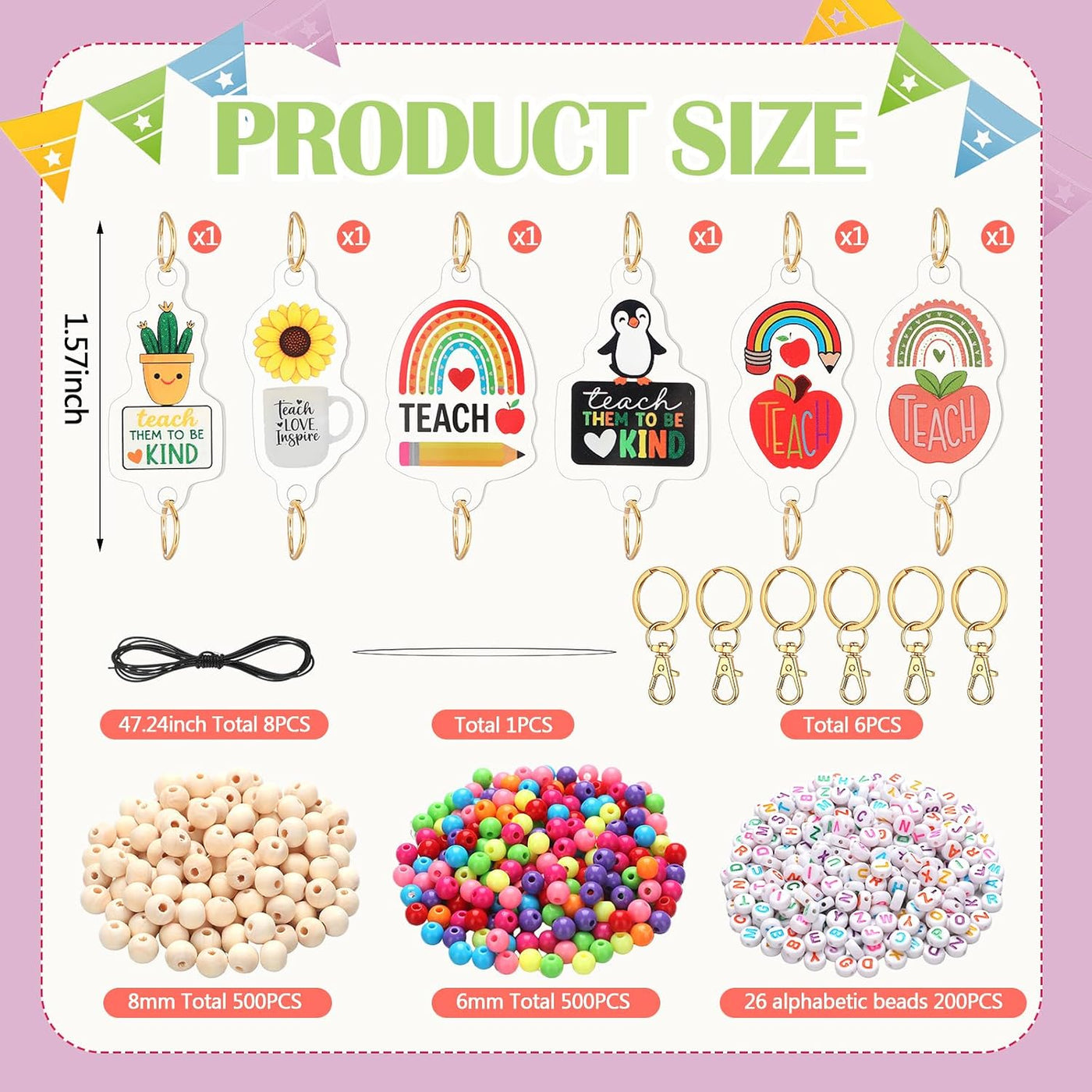 Tondiamo 1321 Pcs DIY Teacher Lanyard Making Kit 6 Sets Personalized Lanyards Making Kit for ID Badges Back to School DIY Name Bead Bag Charm for Back to School Supplies Gifts(Classic)