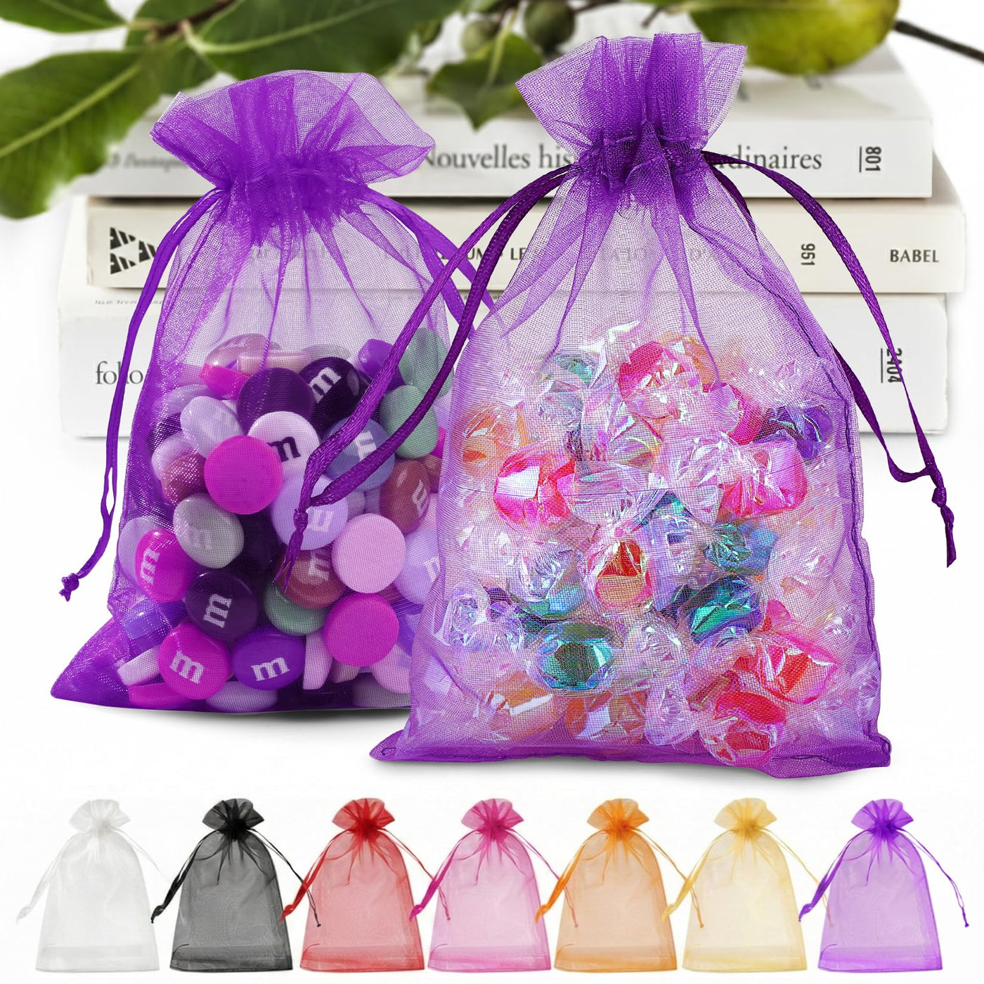 ANZNKU 50 Pack Organza Bags 5 x 7 in White Small Mesh Gift Bags Bulk Drawstring for Wedding Party Favors, Little Goodie Bag for Candy Jewelry Soap Makeup, Treat Sachet Pouch for Baby Shower Graduation