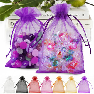 ANZNKU 50 Pack Organza Bags 5 x 7 in White Small Mesh Gift Bags Bulk Drawstring for Wedding Party Favors, Little Goodie Bag for Candy Jewelry Soap Makeup, Treat Sachet Pouch for Baby Shower Graduation