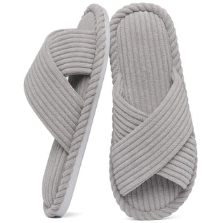 Evshine House Slippers for Women Memory Foam Bedroom Slippers Corduroy Open Toe Slides Shoes Indoor and Outdoor