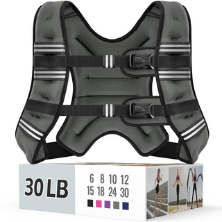 Zeerun Weighted Vest, 6lb/8lb/10lb/12lb/15lb/18lb/20lb/24lb/30lb for Men Women, Reflective Stripe Adjustable Buckle, Comfortable Durable Rucking Vest for Walking Running Strength Training