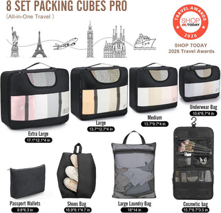 Veken 10 Set/8 Set Packing Cubes for Travel Essentials,Anti-Wrinkle Buckled Suitcase Organizer for Shoe & Toiletry Bag,Carry On Luggage Bag for Airplane & College Dorm Room Accessories,Women Men Gifts