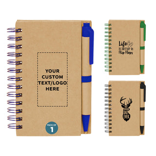 DISCOUNT PROMOS Custom Mini Spiral Notebooks with Black Ink Pens Set of 10/50/100, Personalized Bulk Pack - Perfect for School, Office, Business, Home - Green