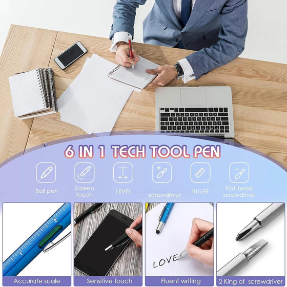 Zonon 36 Pcs 6 in 1 Multi Tool Pen with Ruler Level Gauge Screwdriver Multifunction Touch Screen Multitool Tech Ballpoint Pens and Black Ink Refills for Father's Day Birthday Party Gift - hover image
