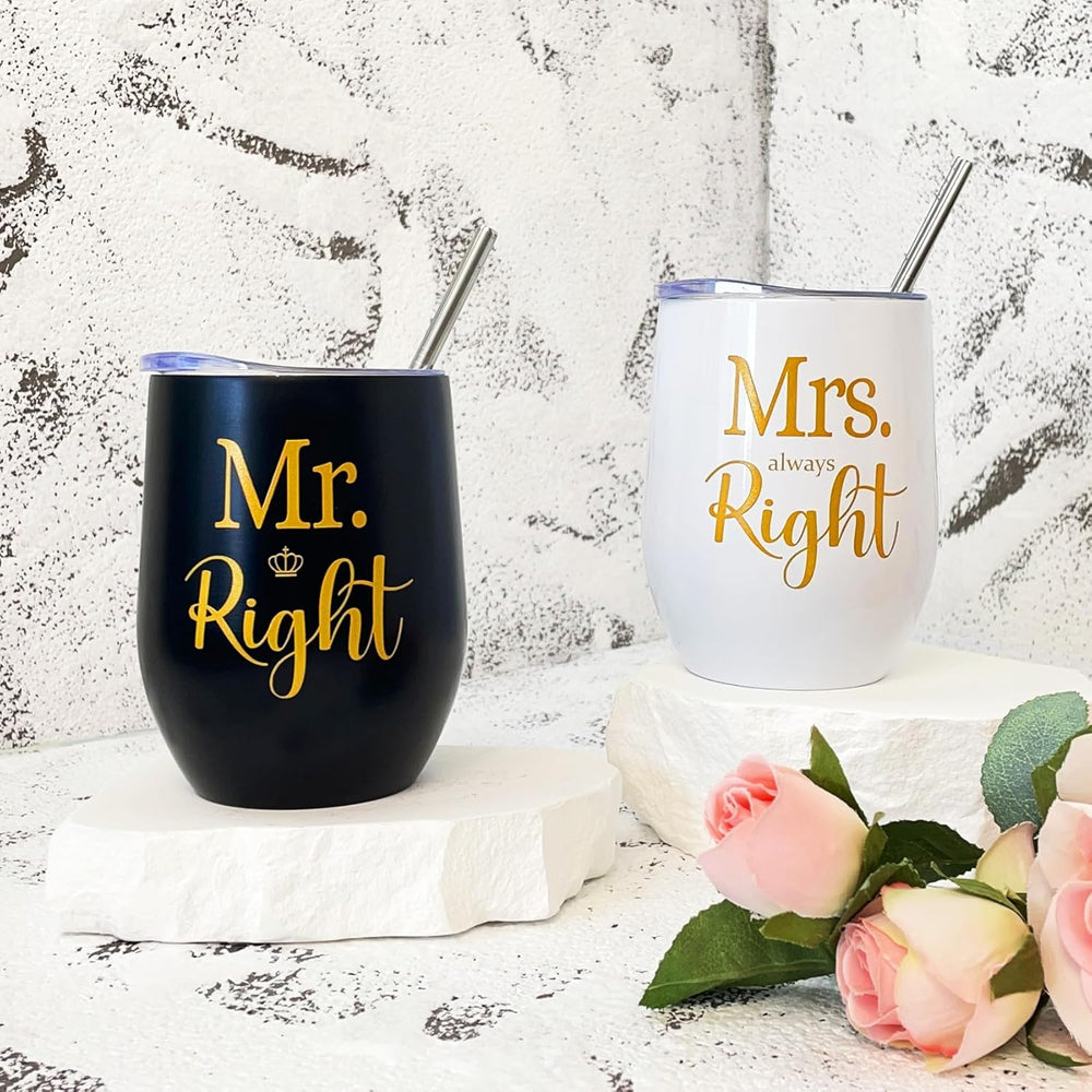 ELEGANTPARK Mr Right and Mrs Always Right Gifts Wedding Gifts for Women Mr&Mrs Wine Tumbler Mrs. 2025 Bag Set Newlyweds Engagement Present for Bride and Groom
