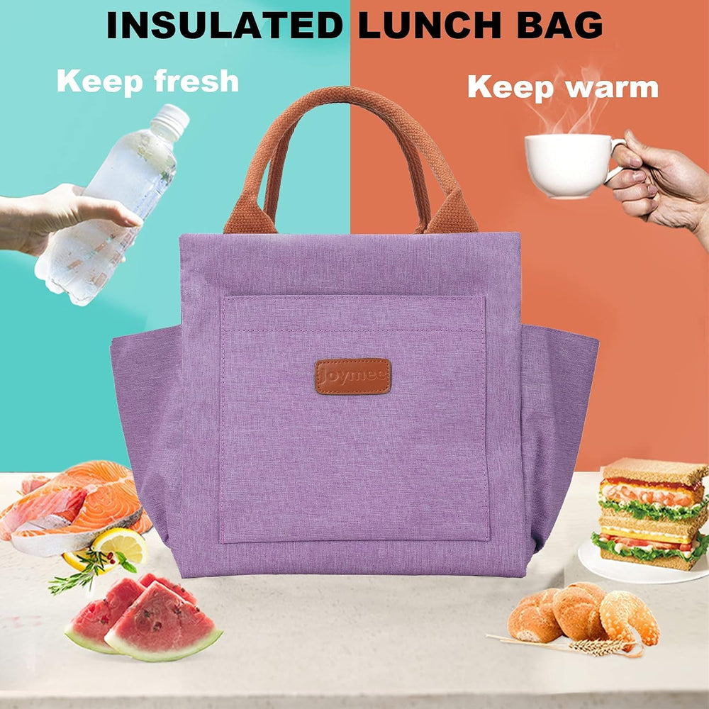 Joymee Lunch Bag Women, Reusable Leakproof Insulated Lunch Box- Purple | Large Capacity, Bottle Holder & Side Pockets, Leakproof Insulated Design, for Work, Travel, Picnic, for Adult