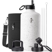 Water Bottle 40 oz Insulated with Straw&Brush, Coolflask Vaccum Stainless Steel Metal 3 Lids Water Flask for Sports, Gym or Office, Keep Cold 48H Hot 24H, Magic Black