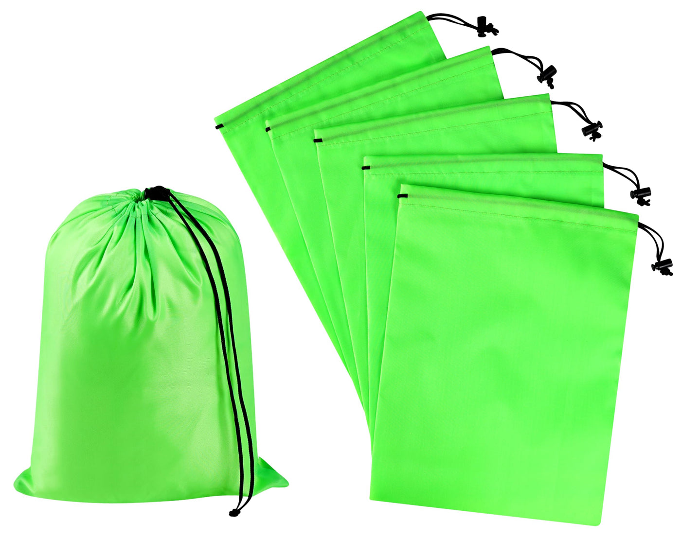 PALTERWEAR Drawstring Bag with Toggle - Nylon Cinch and Ditty Pouch - Six Pack (Black, 6 x 8 Inch, Set of 6)
