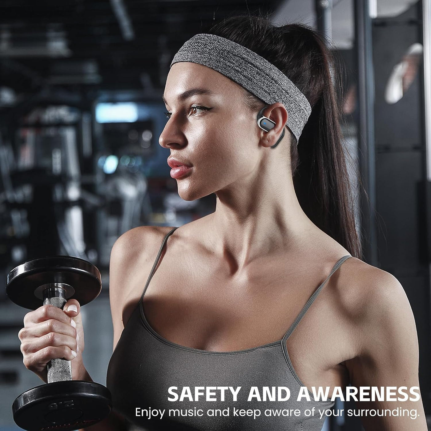 TRAUSI Open Ear Wireless Earbuds Bluetooth Headphones, 80H Playtime Stereo Ear Buds with ENC Noise Cancelling, Fast Charging, IPX7 Waterproof Sports Earphones with Earhook for Running/Workouts Black