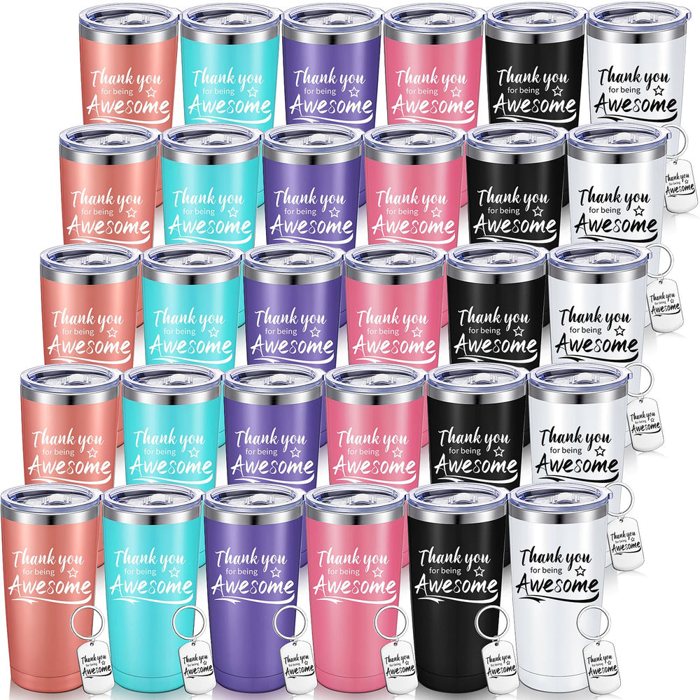 Sieral 8 Pieces Thank You for Being Awesome Tumbler, Thank You Supplies for Women Men 20oz Insulated Stainless Steel Travel Tumbler with Lid and Straw Appreciation Gift with Keychain (Classic Color)