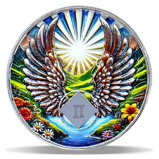 2 Year Angel Wings Sobriety Coin – Radiant Sunrise NA Medallion – Spiritual Token for Recovery & Clean Time – Empowering NA AA Chips – Gift for Men & Women