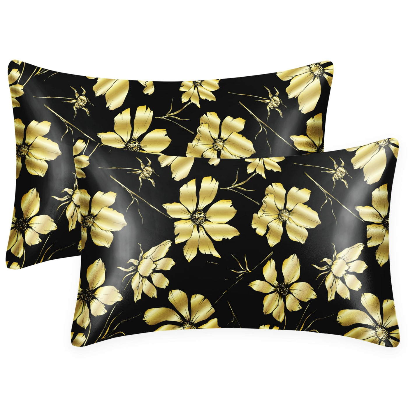 EXQ Home Silky Satin Pillowcase for Hair and Skin,Printed Pillow Cases Standard Size Set of 2 Satin Pillow Case 2 Pack with Envelope Closure(Ink Leaf, 20x26)