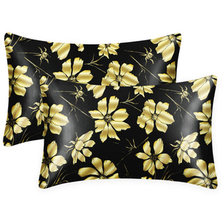 EXQ Home Silky Satin Pillowcase for Hair and Skin,Printed Pillow Cases Standard Size Set of 2 Satin Pillow Case 2 Pack with Envelope Closure(Ink Leaf, 20x26)