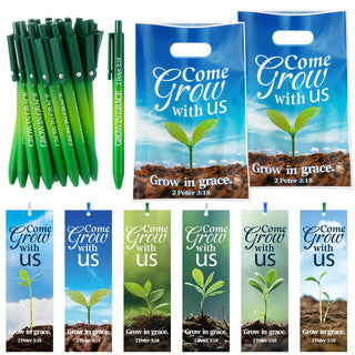 Supervitae 108 Pcs/36 Sets Church Welcome Gift Pockets Bulk Church Visitor Gifts 36 Religious Brochure Bags with Handle 36 Thank You for Joining Us Ballpoint Pen 36 Bookmark for Christian Supplies