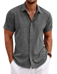 COOFANDY Men's Linen Shirts Short Sleeve Casual Shirts Button Down Shirt for Men Beach Summer Wedding Shirt