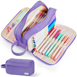 Sooez High Capacity Pencil Case, Soft Corduroy Pencil Pouch with 4 Compartments, Multiple Pockets, Large Pencil Bag with Sturdy Zipper, Cute Pencil Case Pouch Organizer for Student Teen Girls, Blue