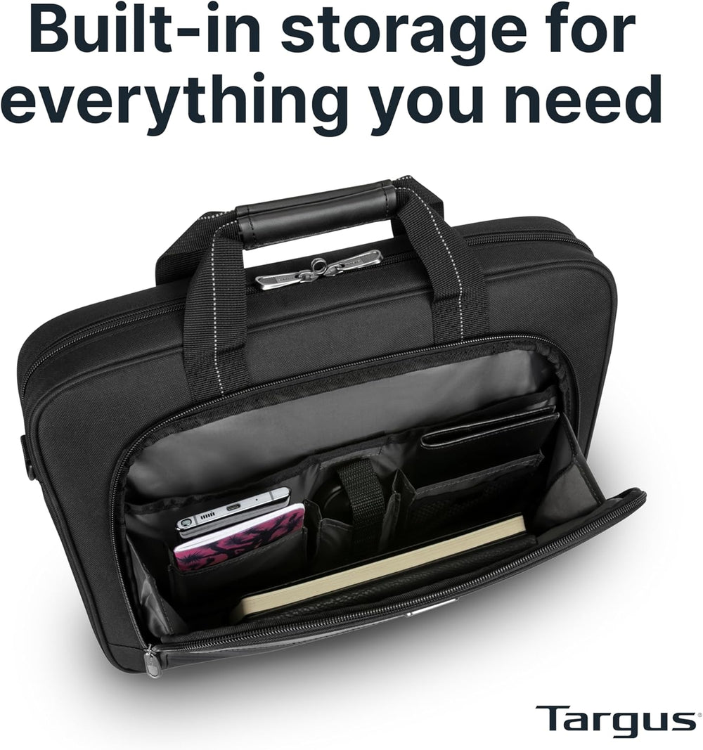 Targus 15-16 Inch Slim Lightweight Laptop Briefcase, Black - Messenger and Shoulder Bag with Padded Compartment and Trolley Strap for 16" Laptops (TCT027US)