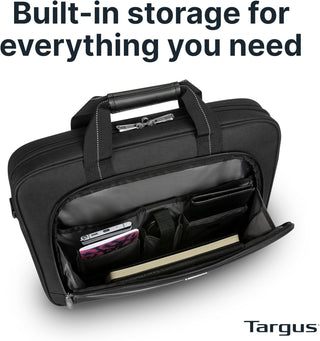 Targus 15-16 Inch Slim Lightweight Laptop Briefcase, Black - Messenger and Shoulder Bag with Padded Compartment and Trolley Strap for 16" Laptops (TCT027US)