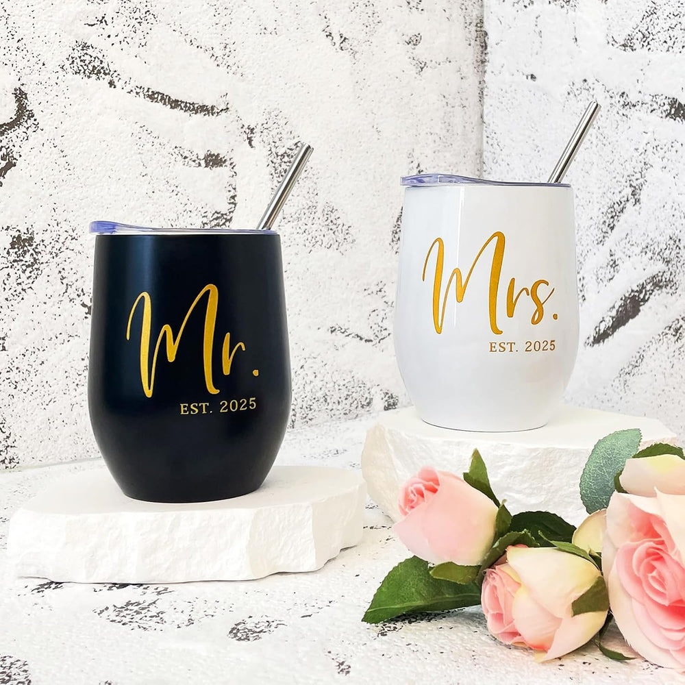 ELEGANTPARK Mr and Mrs Gifts Wedding Gifts for Women Mr&Mrs Wine Tumbler Mrs. 2025 Bag Set Newlyweds Engagement Present for Bride and Groom