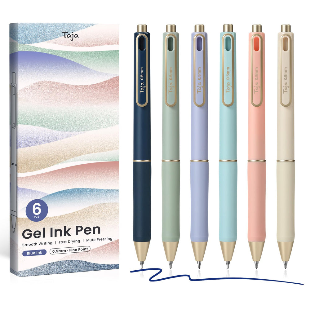 Taja Gel Pens, 6 Pcs Quick Dry Black Gel Ink Pens, 0.5mm Fine Point Smooth Writing Pens for Journaling and Note Taking, Cute Aesthetic Pens for Women & Men-Pastel