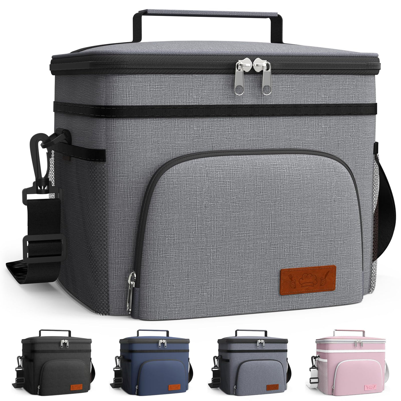 HOTOR Insulated Lunch Box for Men & Women - Leak-Proof Cooler Lunch Bag with 4 Pockets, Adjustable Strap, Ideal for Work, Picnic, Travel - Medium, Black, 10.2"×6.9"×8.5"
