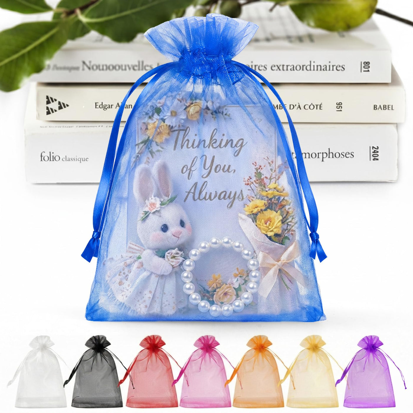 ANZNKU 50 Pack Organza Bags 5 x 7 in White Small Mesh Gift Bags Bulk Drawstring for Wedding Party Favors, Little Goodie Bag for Candy Jewelry Soap Makeup, Treat Sachet Pouch for Baby Shower Graduation