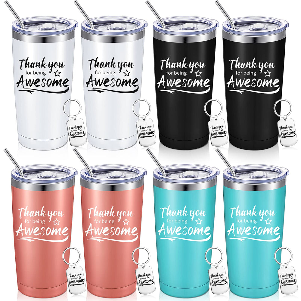 Sieral 8 Pieces Thank You for Being Awesome Tumbler, Thank You Supplies for Women Men 20oz Insulated Stainless Steel Travel Tumbler with Lid and Straw Appreciation Gift with Keychain (Classic Color)