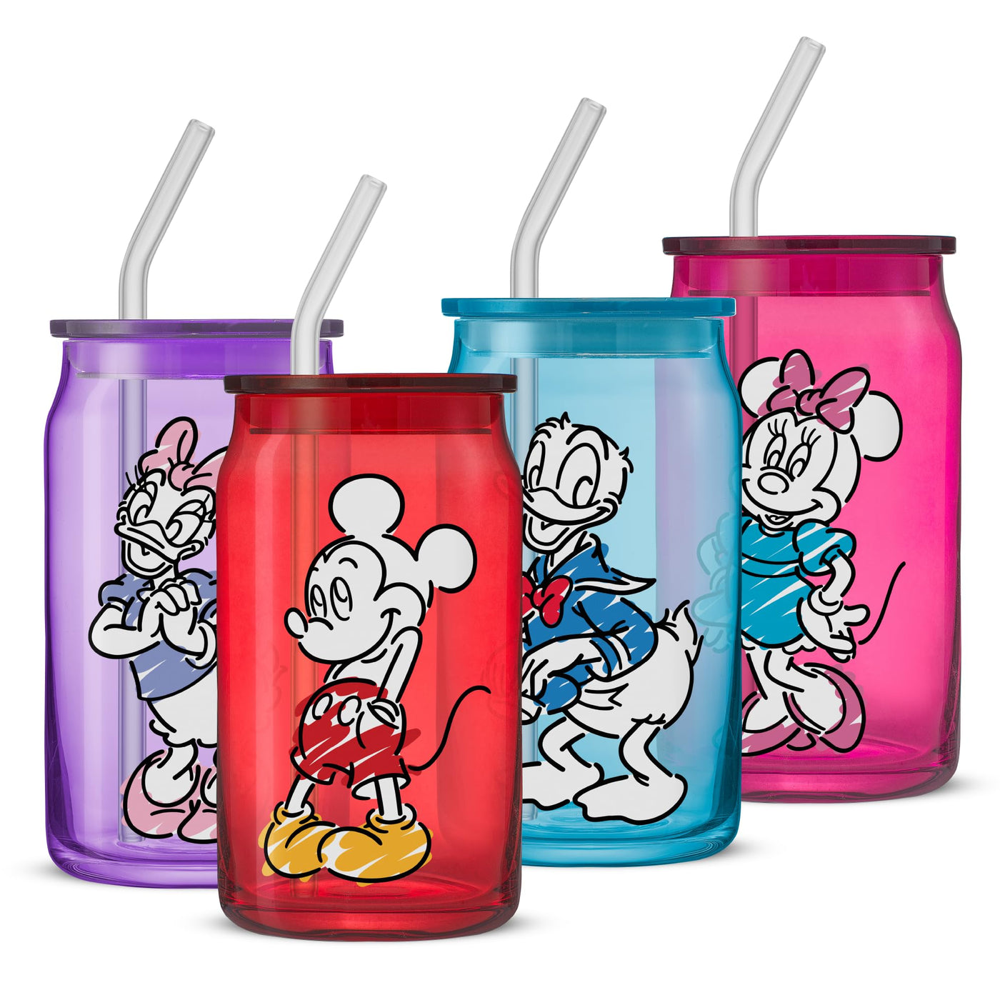 JoyJolt Harry Potter House Crests Glass Tumblers with Lids and Straws, 16oz Glass Cups with Lids and Straws, Can Shaped Drinking Glasses Set of 4, Hogwarts Cup, Harry Potter Merchandise