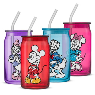JoyJolt Harry Potter House Crests Glass Tumblers with Lids and Straws, 16oz Glass Cups with Lids and Straws, Can Shaped Drinking Glasses Set of 4, Hogwarts Cup, Harry Potter Merchandise