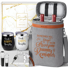 Birthday Gifts for Women Men - Mothers Day Wine Gift Baskets For Woman Mom, Her, Women, Friend, Wine Lovers, Self Care Package, Insulated Wines Tote Bag Carrier w/ Tumblers & Wines Accessories Set