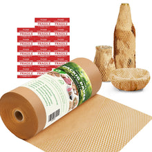 Honeycomb Packing Paper,12 inch x 200 ft Bubble Cushioning Wrap for Packing Moving,Products Gifts Wrapping Paper,Recyclable and Biodegradable Shipping Packing Materials with 20 Fragile Sticker Labels