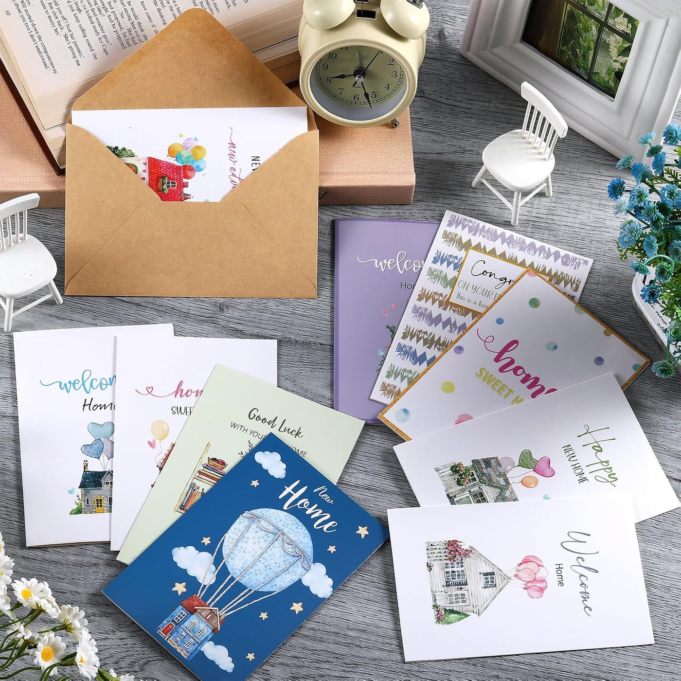 Motiskyy 50 Sets New Home Card,Housewarming Congratulations Welcome Cards with Envelopes and stickers New Home Apartment Card 10 Styles House Gifts for Friends Coworkers Neighbors Christmas