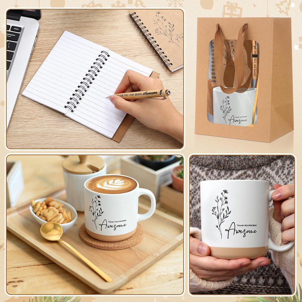 Vesici Thank You Gifts Set Employee Appreciation Gifts Coffee Mug with Spoon Inspirational Journal Notebook Ballpoint Pen Present Set for Team Coworker Staff Teacher Nurse CNA Week(36 Pcs)
