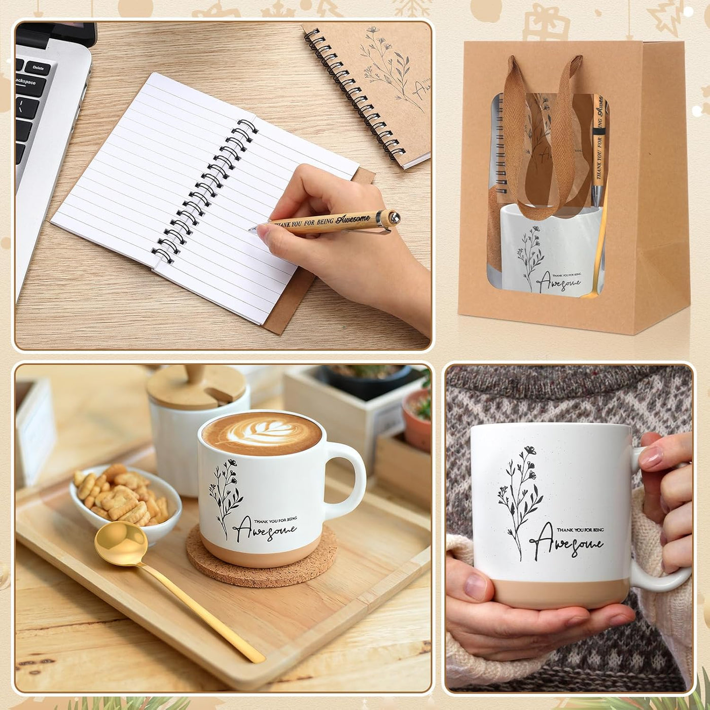 Vesici Thank You Gifts Set Employee Appreciation Gifts Coffee Mug with Spoon Inspirational Journal Notebook Ballpoint Pen Present Set for Team Coworker Staff Teacher Nurse CNA Week(36 Pcs)