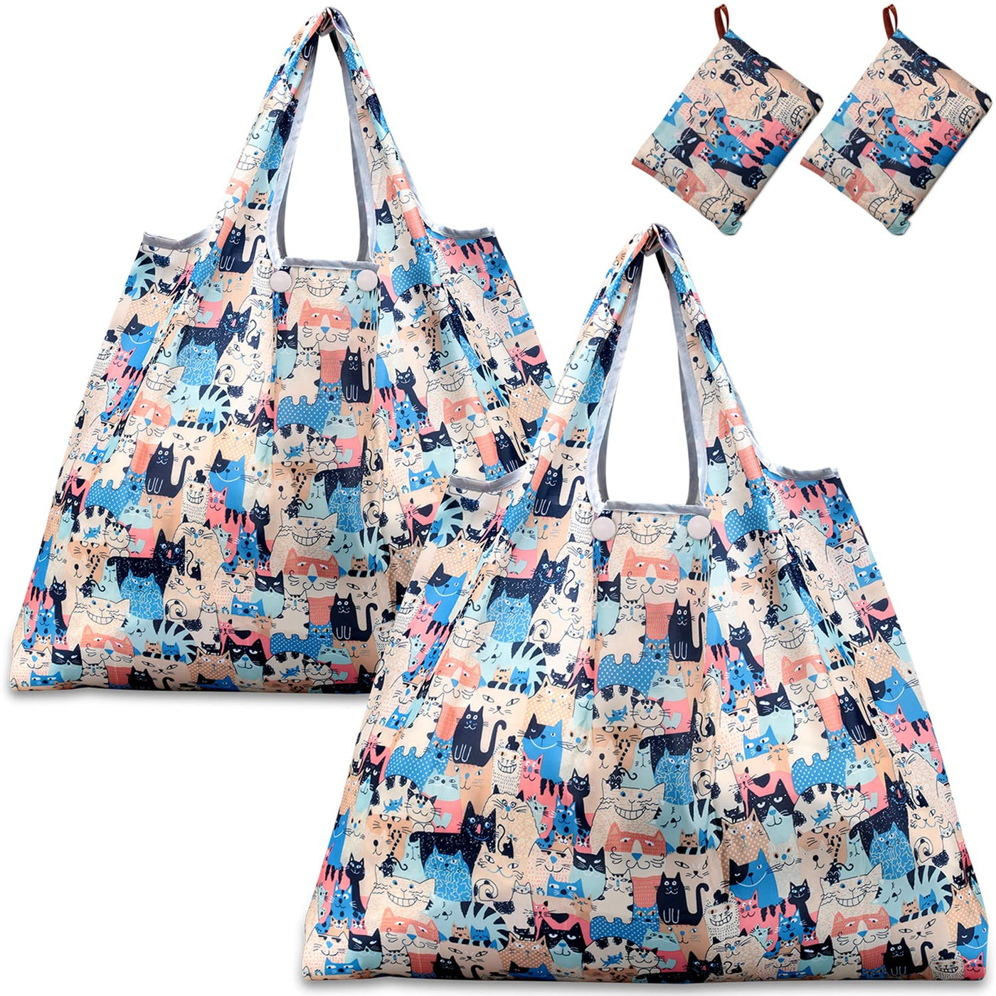 KINGMAS Reusable Grocery Bags, Eco-Friendly Folding Tote Shopping Bag fits in Pocket, Washable Waterproof Nylon Pouch Bags