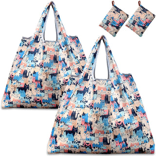 KINGMAS Reusable Grocery Bags, Eco-Friendly Folding Tote Shopping Bag fits in Pocket, Washable Waterproof Nylon Pouch Bags