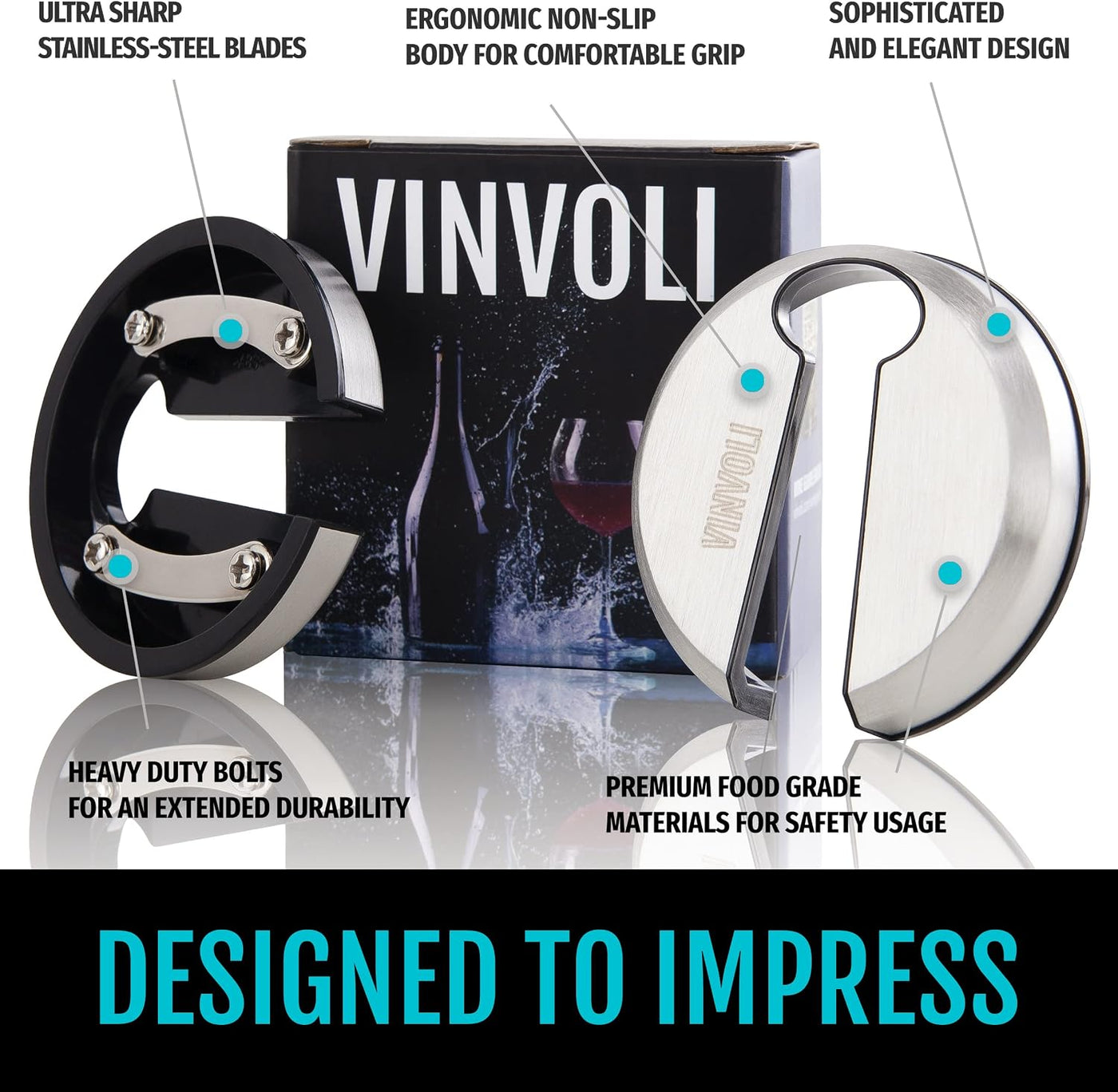 VINVOLI Wine Foil Cutter - Luxury Stainless Steel Wine Foil Cutter Tool - Foil Cutter for Wine Bottles - Wine Cutter Foil Opener Neck Label Remover - Wine Top Seal Cutter - Wine Bottle Foil Cutter