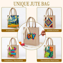 Small 6pcs Burlap Tote Bag Set with Handles, 11*9.45*3.94 Inch Waterproof Reusable Blank Grocery Bags with Ribbon Large Jute Tote for Women Bridesmaid Gift Beach Shopping Wedding Travel DIY