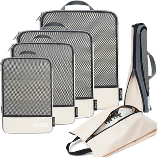 BAGAIL 4 Set/6 Set/8 Set Compression Packing Cubes Travel Accessories Expandable Packing Organizers (Half Mesh, 6-Black)
