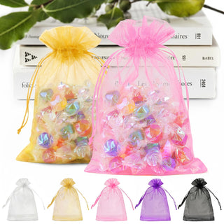 ANZNKU 50 Pack Organza Bags 5 x 7 in White Small Mesh Gift Bags Bulk Drawstring for Wedding Party Favors, Little Goodie Bag for Candy Jewelry Soap Makeup, Treat Sachet Pouch for Baby Shower Graduation