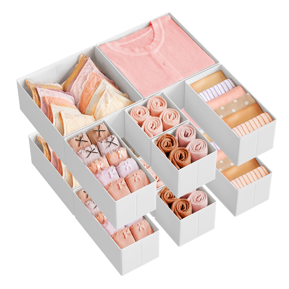 SONGMICS Drawer Organizers, Dresser Divider Organizers, Set of 12, Foldable Fabric Storage Boxes for Socks, Underwear, Bras, Ties, Scarves, Summer Sand URDZ006Y02