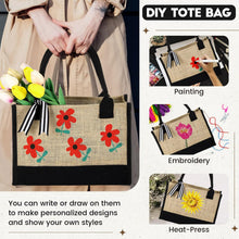 Sweetude 4 Set Jute Burlap Tote Bag with Canvas Makeup Pouch Reusable DIY Craft Blank Gift Bags for Wedding Bridesmaid(Simple,Black)