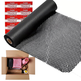 Honeycomb Packing Paper,12 inch x 200 ft Bubble Cushioning Wrap for Packing Moving,Products Gifts Wrapping Paper,Recyclable and Biodegradable Shipping Packing Materials with 20 Fragile Sticker Labels