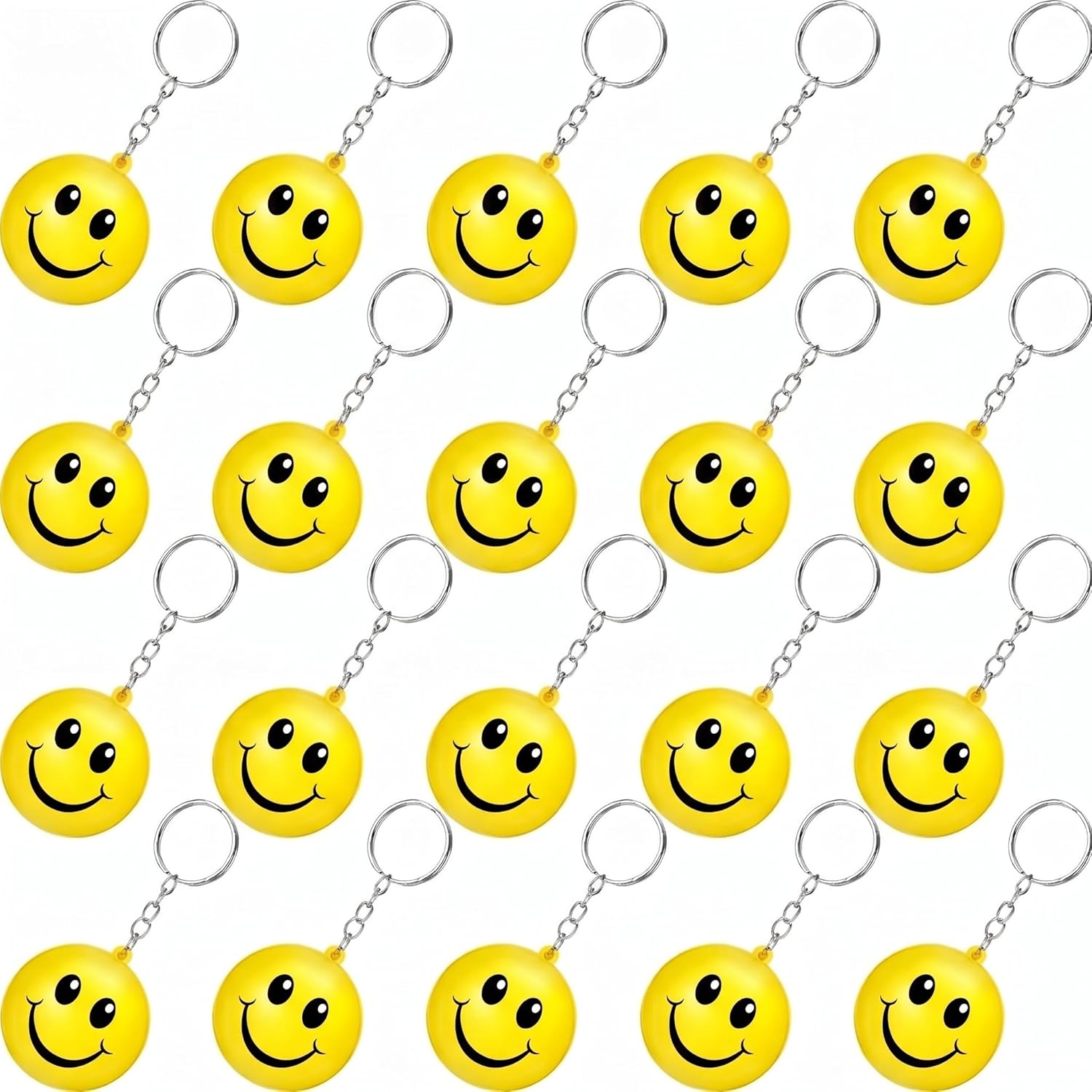 Blulu 20 Pack Smile Stress Balls Keychains Mini Foam Ball Keychains Yellow Stress Relief Gifts for Party Favors, School Carnival Reward, Birthday Party Supplies, Goodie Bag Stuffers